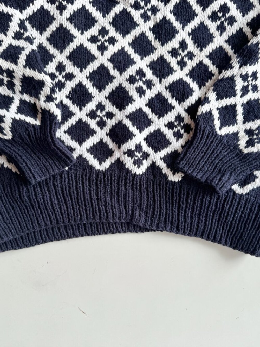 Vintage 80's CLUB MONACO Navy White Birds Eye 100% Cotton Knit Sweater, Size M - Picture 10 of 16